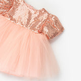 Rose Bow Detailed Sequined Baby Girls' Dress - Amber