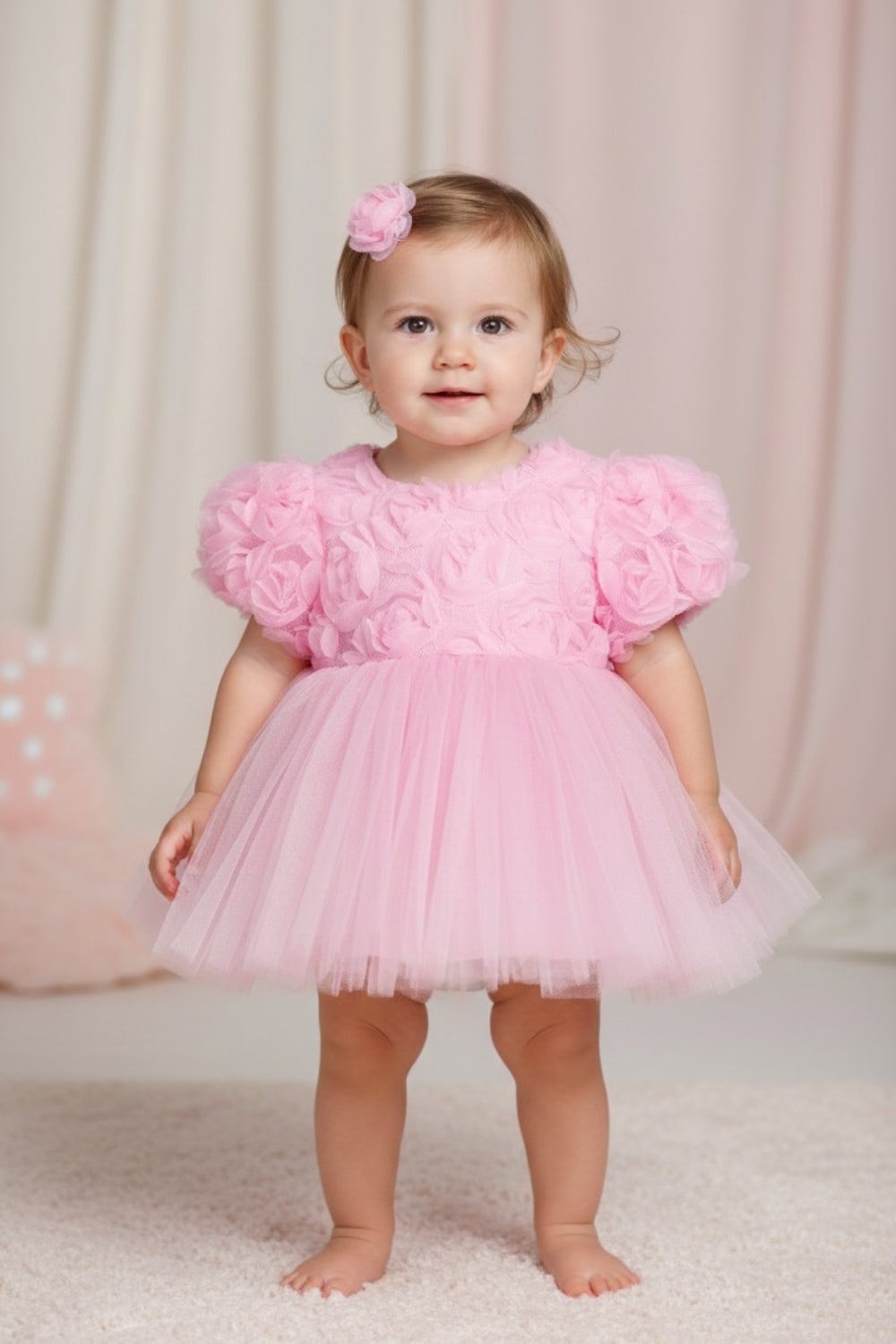 Pink Rose Detailed Baby Girl Dress - Elina – Le Mabelle