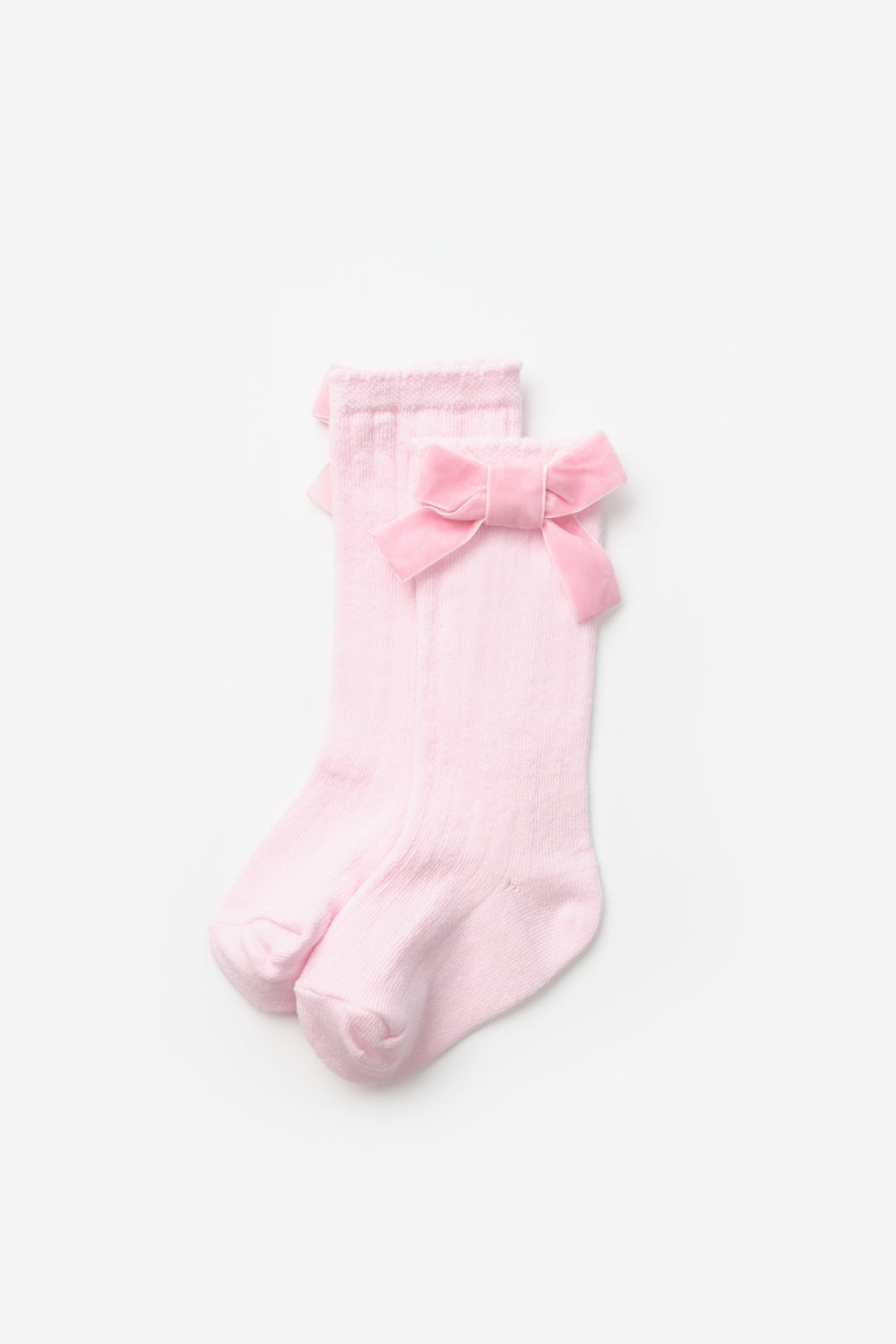 Pembe Kadife Fiyonklu Kız Çocuk Çorap