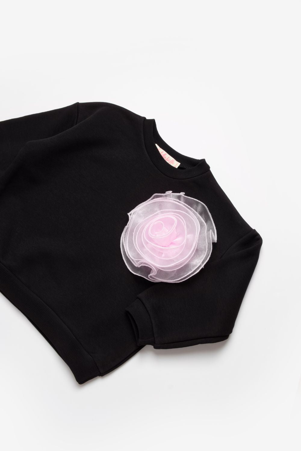 Siyah Gül Aksesuarlı Kız Çocuk Sweatshirt - Elisa