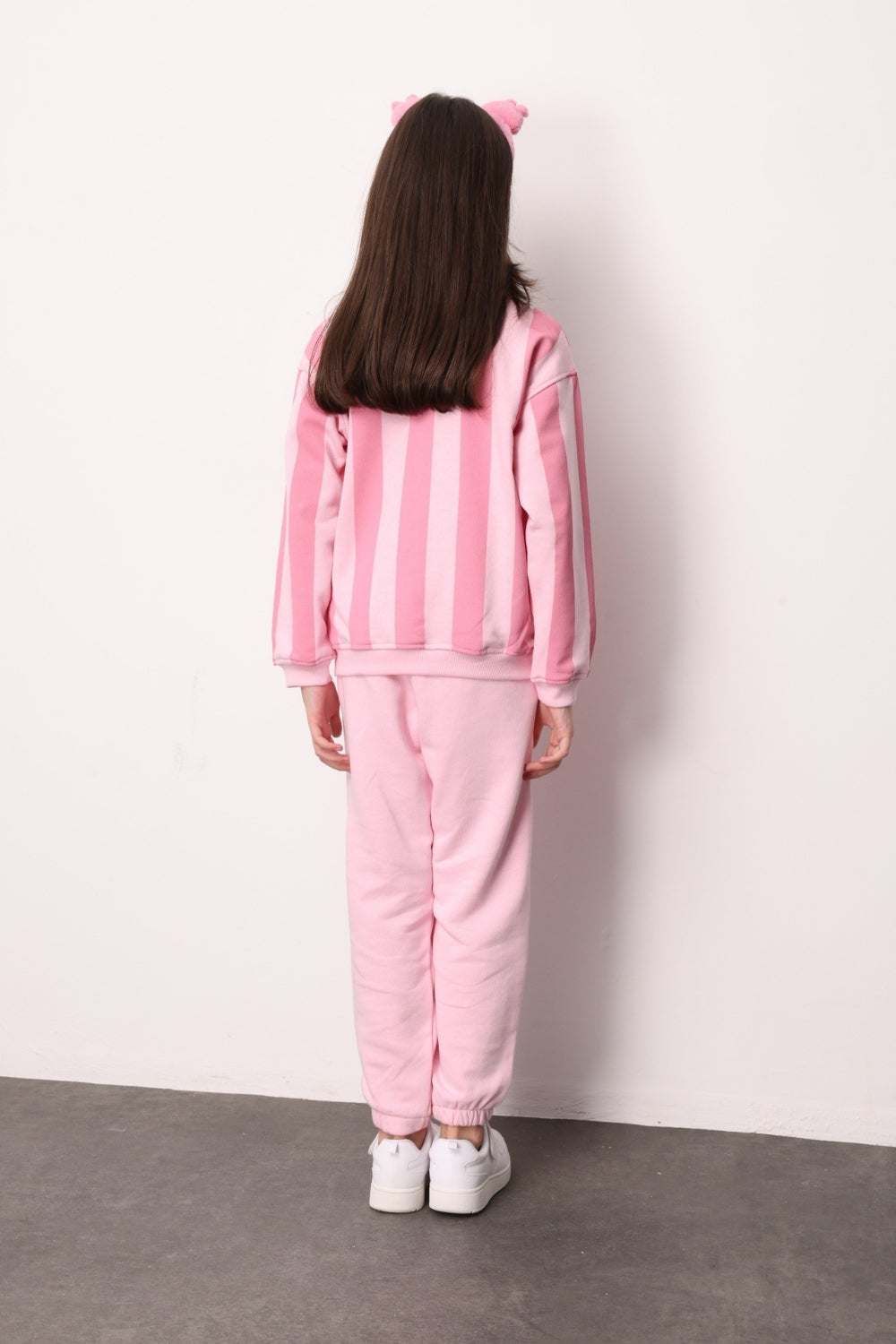 Pembe Yay Baskılı Çizgili Kız Çocuk Eşofman Takımı - Phoebe