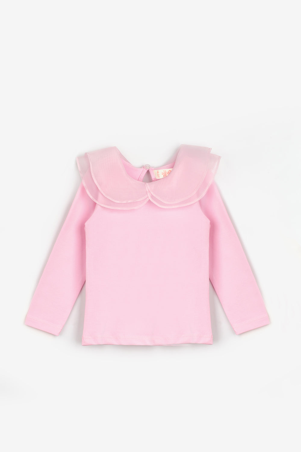 Pembe Organze Yakalı Kız Çocuk Tişört