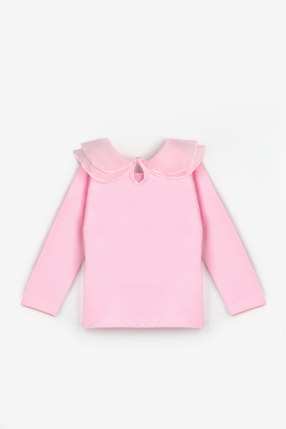 Pembe Organze Yakalı Kız Çocuk Tişört