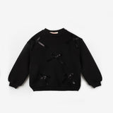 Siyah  Fiyonk Detaylı Kız Çocuk Sweatshirt