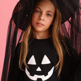 Siyah Bal Kabağı Baskılı Halloween Kız Çocuk Tişört