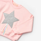 Pembe  Yıldız Nakışlı Kurdele Detaylı Kız Çocuk Sweatshirt