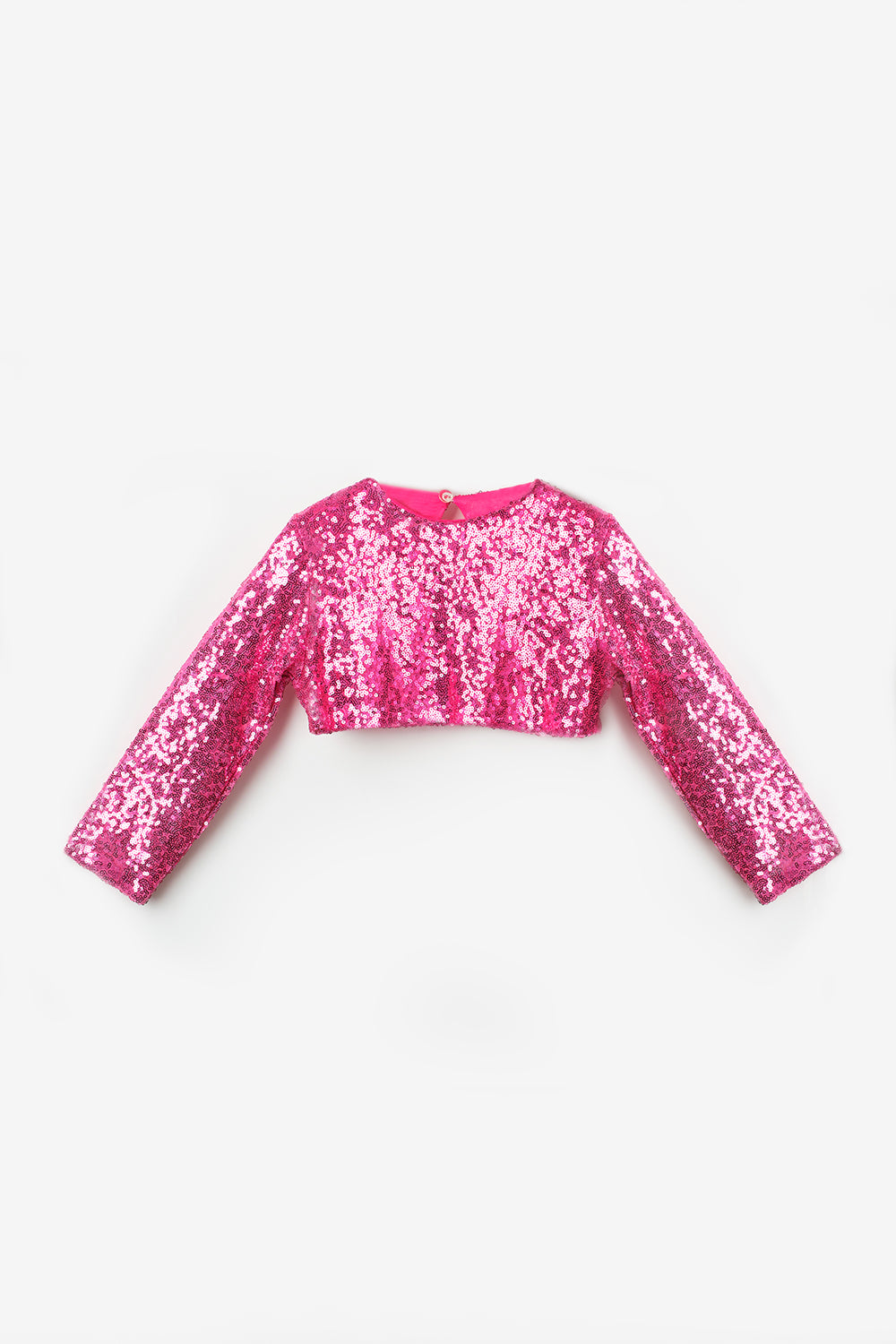 Fuşya  Uzun Kollu Pullu Kız Çocuk Crop Bluz