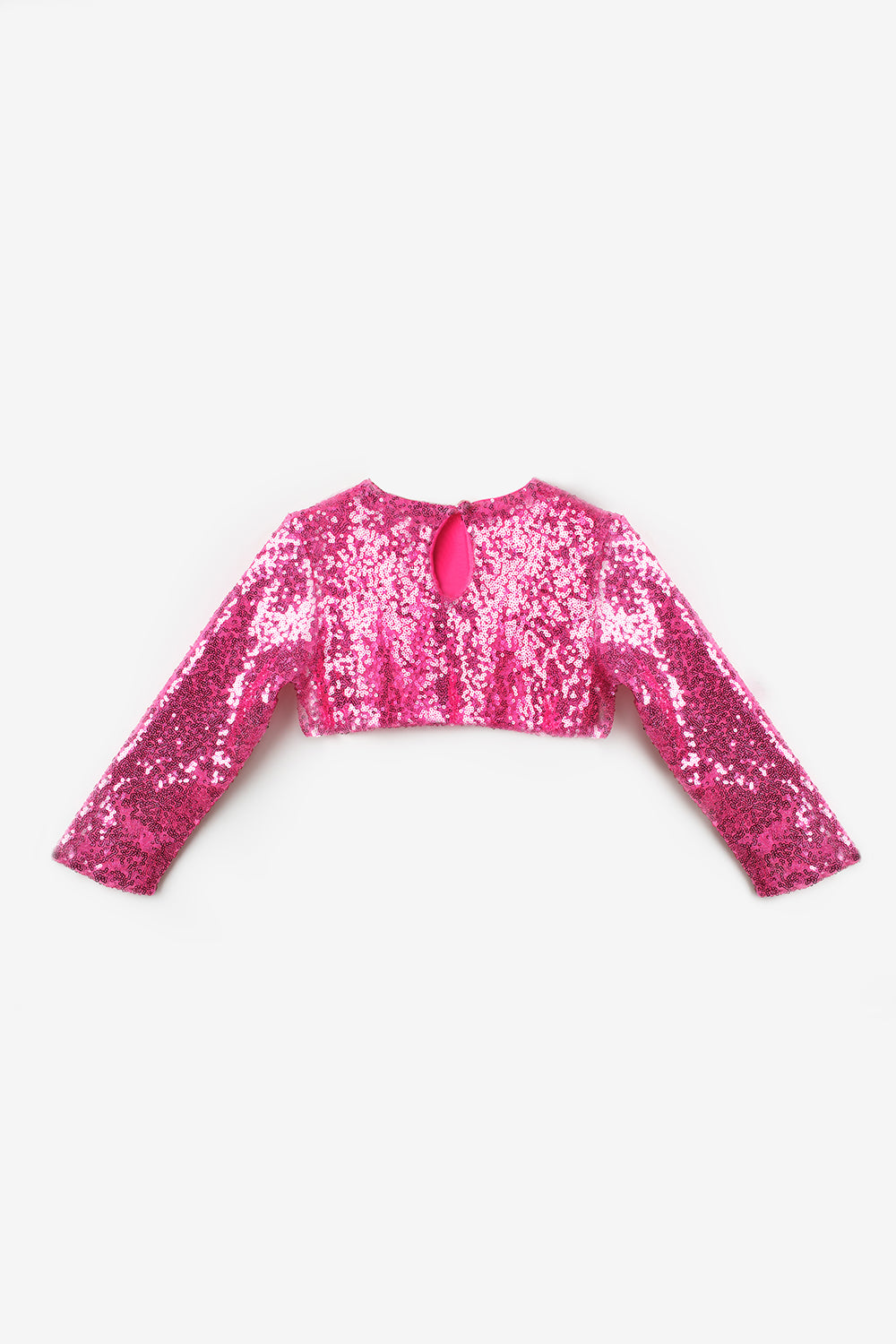 Fuşya  Uzun Kollu Pullu Kız Çocuk Crop Bluz