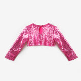 Fuşya  Uzun Kollu Pullu Kız Çocuk Crop Bluz