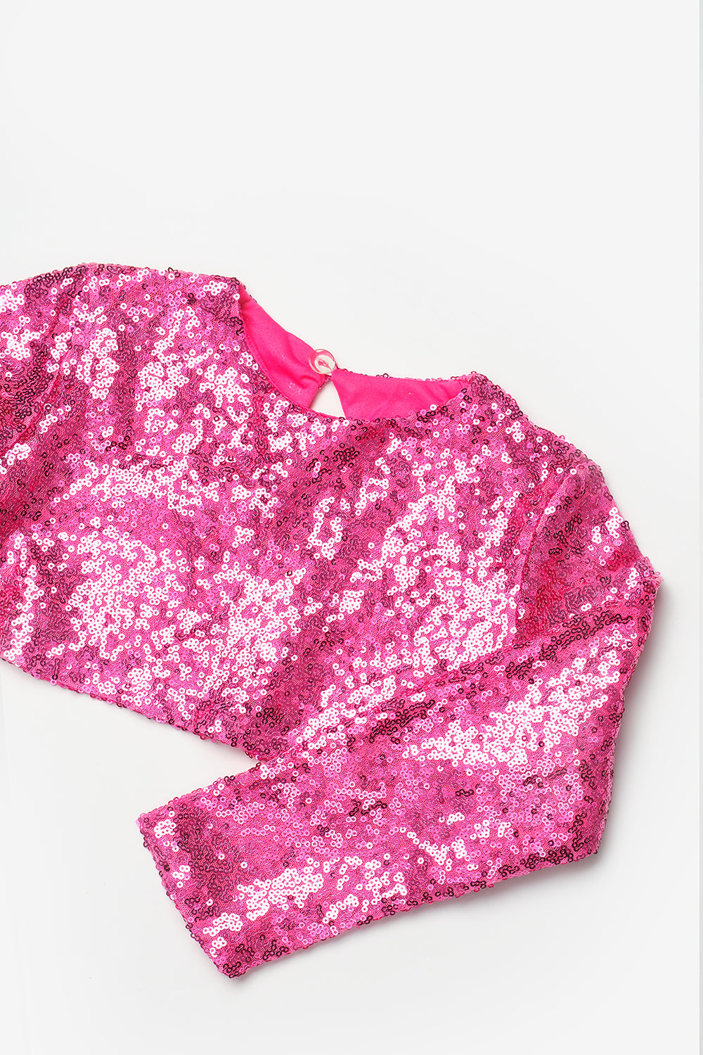 Fuşya  Uzun Kollu Pullu Kız Çocuk Crop Bluz