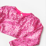 Fuşya  Uzun Kollu Pullu Kız Çocuk Crop Bluz