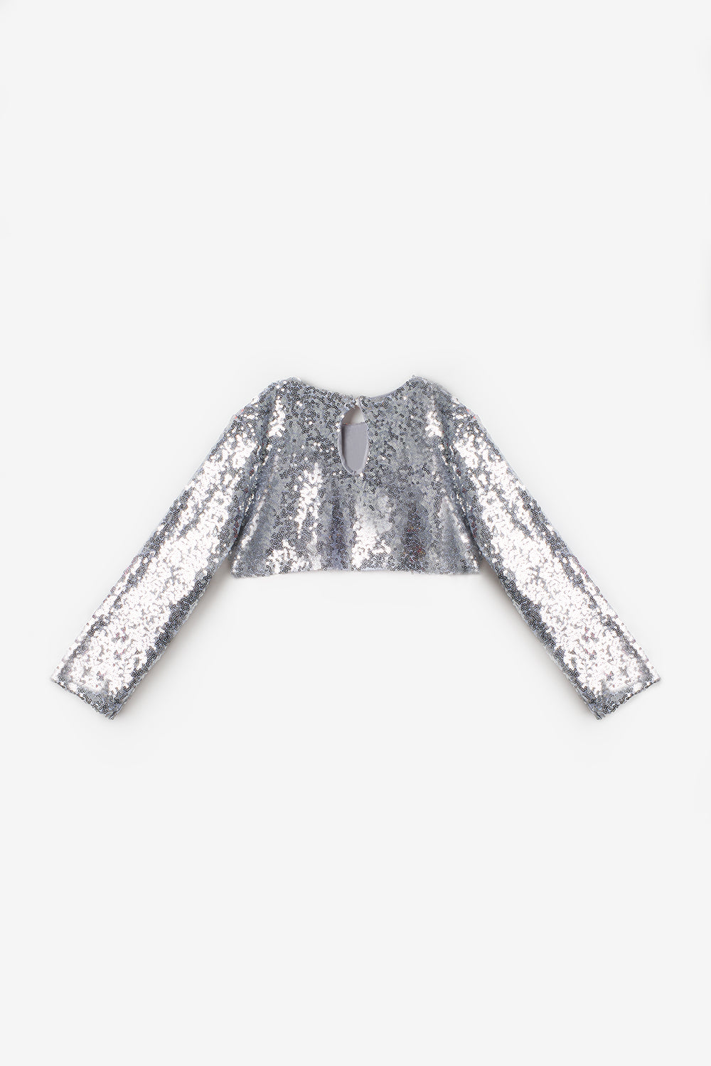 Gümüş  Uzun Kollu Pullu Kız Çocuk Crop Bluz