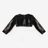Siyah  Uzun Kollu Pullu Kız Çocuk Crop Bluz