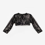 Siyah  Uzun Kollu Pullu Kız Çocuk Crop Bluz