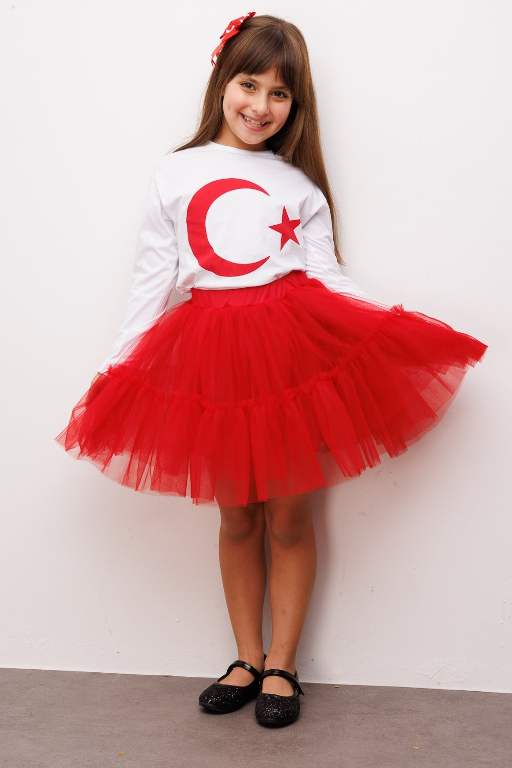 Beyaz Ay Yıldız Baskılı Uzun Kollu Çocuk Tişört – Le Mabelle
