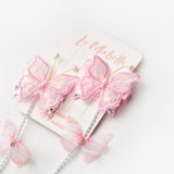 Pink Butterfly Pearl Dangle Girls Hair Clip