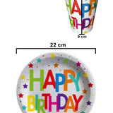 Çok Renkli Happy Birthday 8'li Karton Bardak Tabak Set