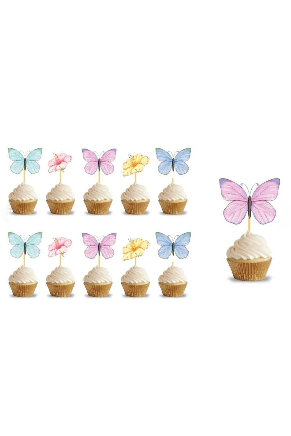Multicolor Flower and Butterfly Figurine 10-Piece Cake Topper Set
