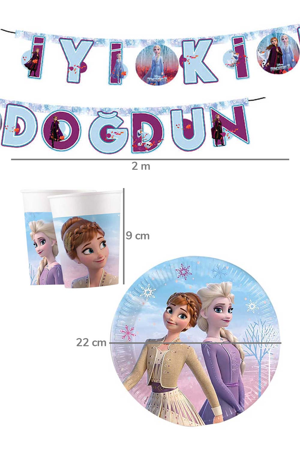 Çok Renkli  Frozen ve Elsa Temalı 3'lü Parti Seti