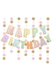 Çok Renkli  Pastel Happy Birthday Banner
