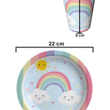 Çok Renkli Gökkuşağı 8'li Karton Bardak Tabak Set