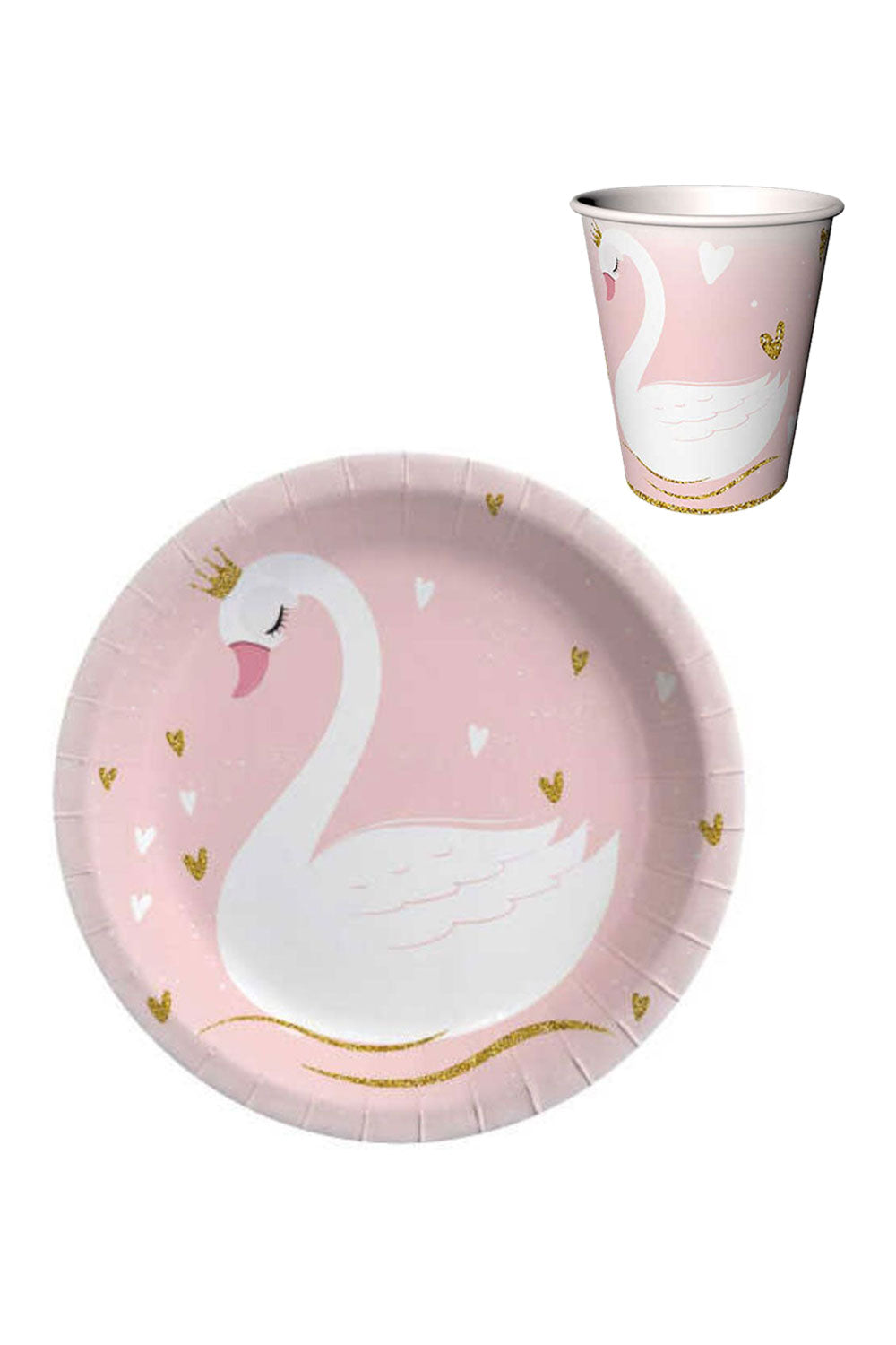 Powder Swan 8-Piece Paper Cups and Plates Set