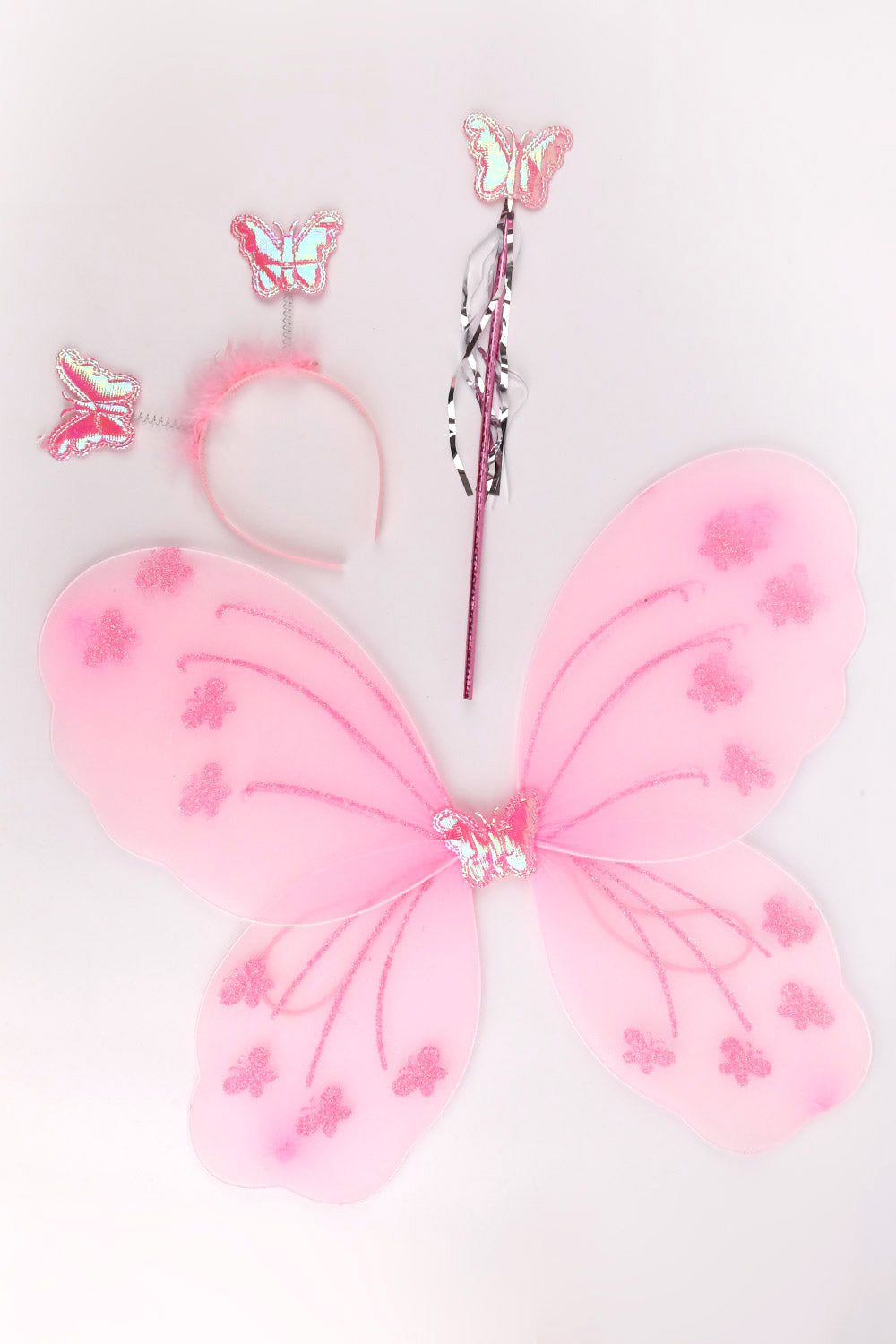 Pembe  Kelebek Kanat Asa Taç 3'lü Set