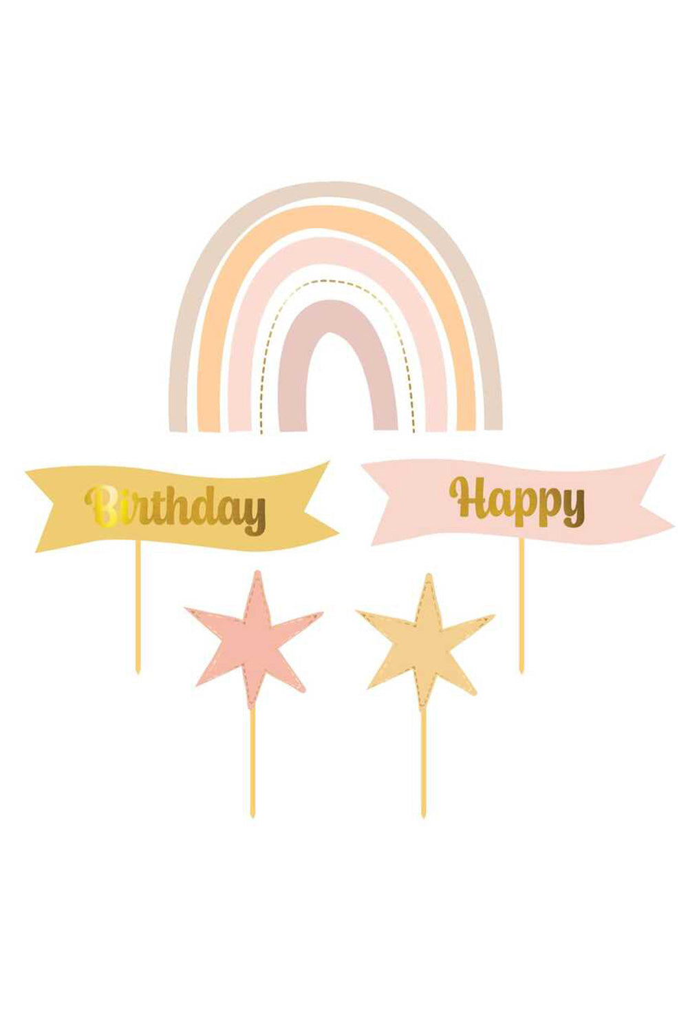 Çok Renkli  Gökkuşağı Yıldız Happy Birthday Kürdan Set
