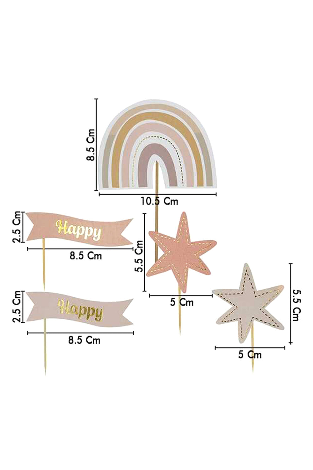 Çok Renkli  Gökkuşağı Yıldız Happy Birthday Kürdan Set