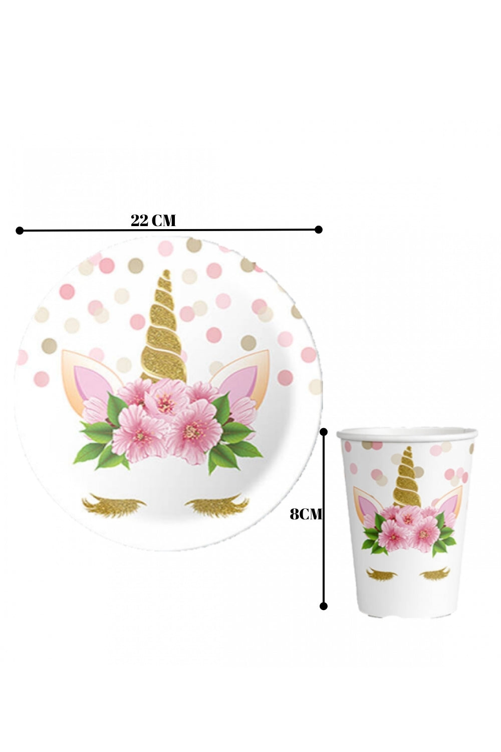 Beyaz Unicorn Baskılı 8'li Tabak Bardak Set