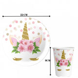 Beyaz Unicorn Baskılı 8'li Tabak Bardak Set