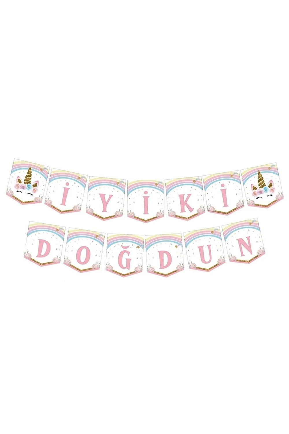Pembe  Unicorn Detaylı İyi ki Doğdun Banner