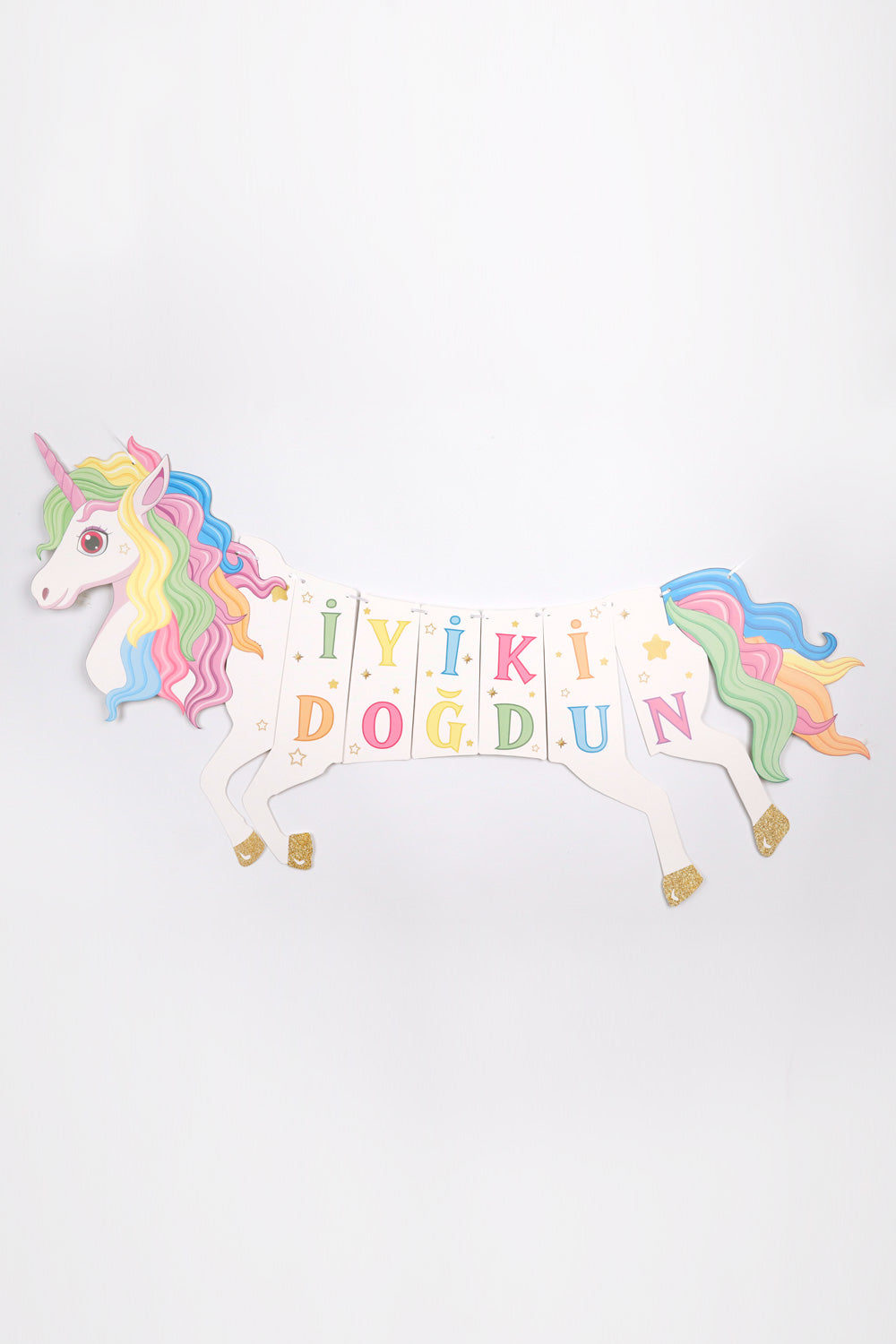 Çok Renkli  Unicorn Happy Birthday Banner