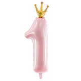 Pembe  1 Rakamı Taç Detaylı Balon