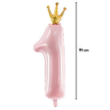 Pembe  1 Rakamı Taç Detaylı Balon