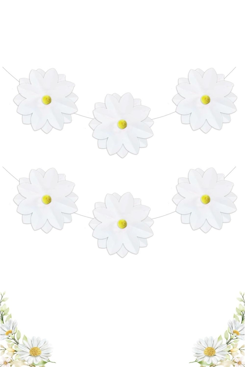 Beyaz  Papatya Temalı Ponponlu Banner