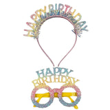 Çok Renkli  Happy Birthday Yazılı Taç ve Parti Gözlüğü