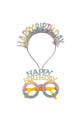 Çok Renkli  Happy Birthday Yazılı Taç ve Parti Gözlüğü