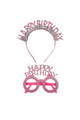 Pink Happy Birthday Script Crown and Party Glasses