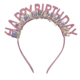 Pembe  Happy Birthday Yazılı Taç ve Parti Gözlüğü