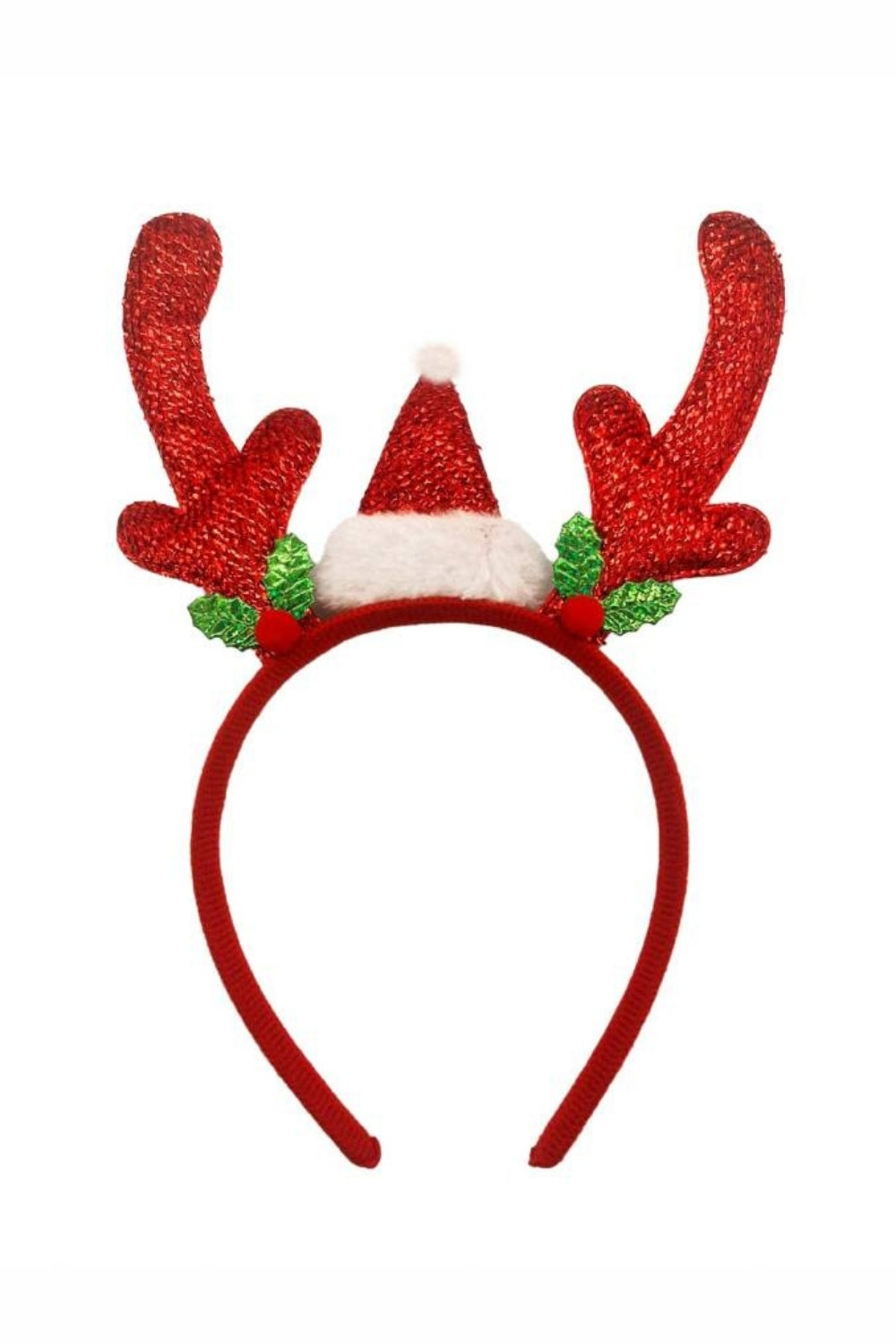 Kırmızı  Geyik Boynuzu ve Şapka Figürlü Kız Çocuk Yılbaşı Taç