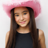 Pembe  Tüylü Kız Çocuk Kovboy Şapkası