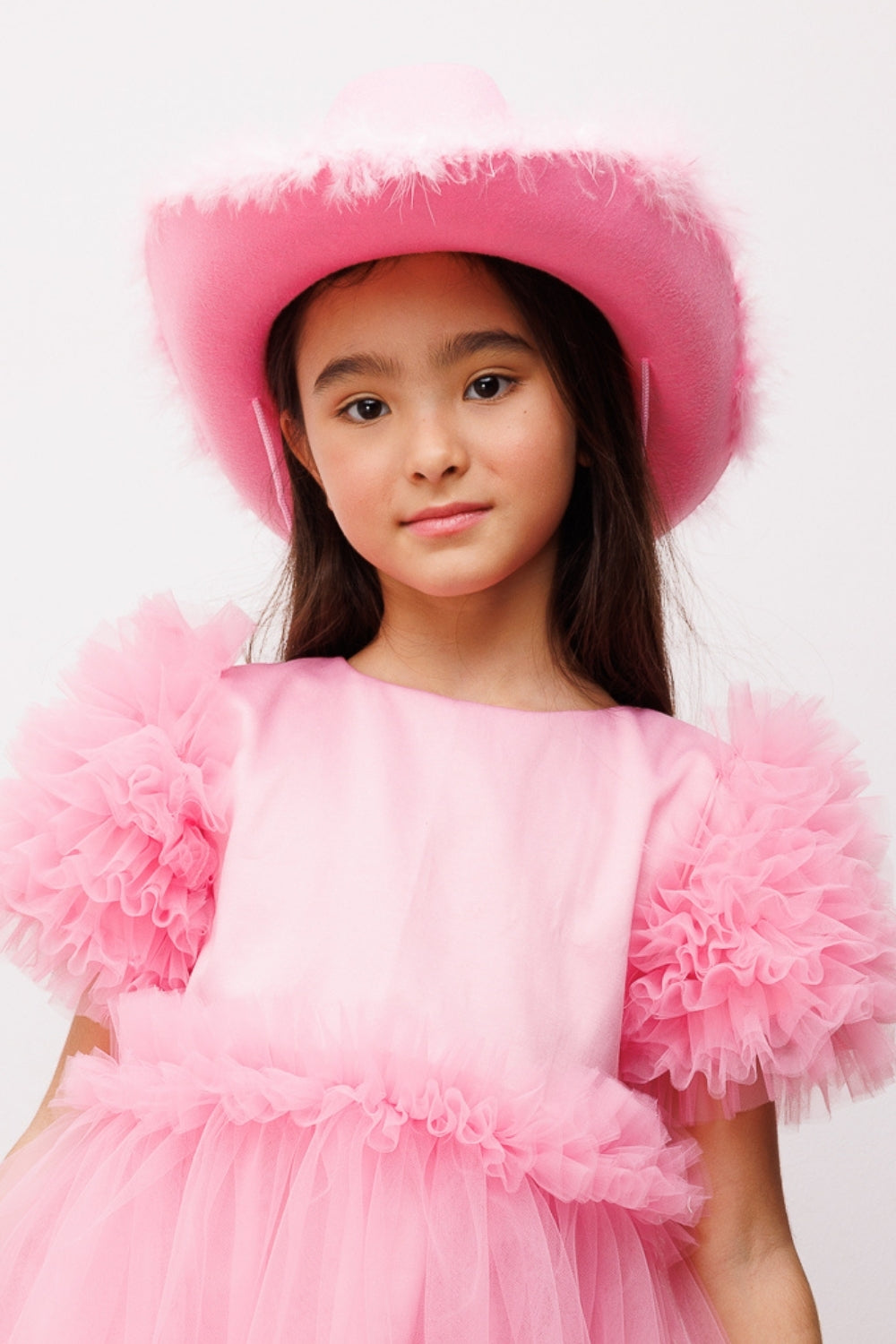 Pembe  Tüylü Kız Çocuk Kovboy Şapkası