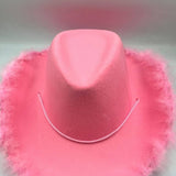 Pembe  Tüylü Kız Çocuk Kovboy Şapkası
