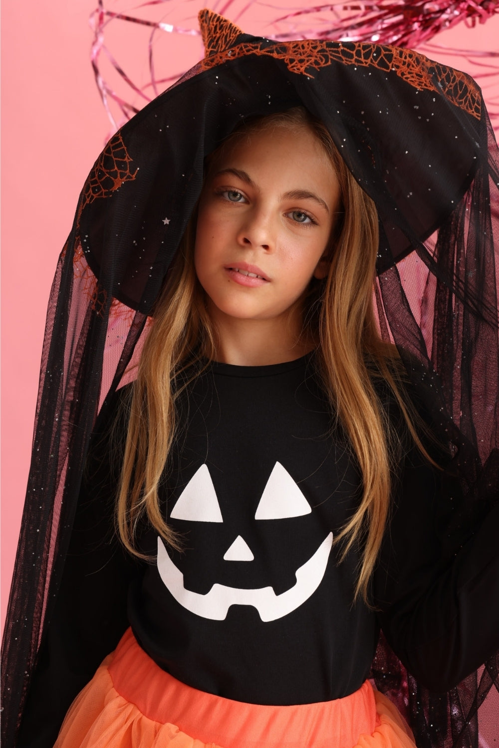 Siyah  File Detaylı Çocuk Halloween Cadı Şapkası