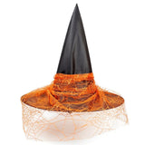 Siyah  Tül Detaylı Tokalı Halloween Cadı Şapkası