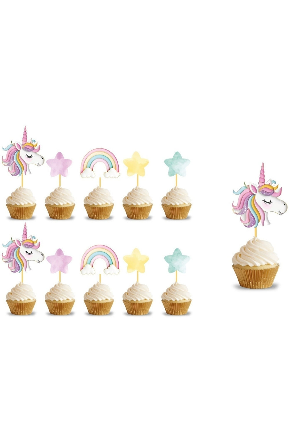 Beyaz Unicorn Figürlü 10'lu Kürdan Pasta Süsü