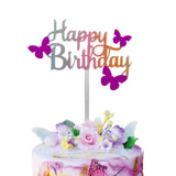 Çok Renkli  Kelebek Temalı Happy Birthday Pasta Süsü
