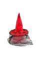 Red Spider's Web Patterned Tulle Detailed Halloween Witch Hat