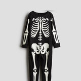 Siyah  İskelet Baskılı Halloween Çocuk Parti Kostümü
